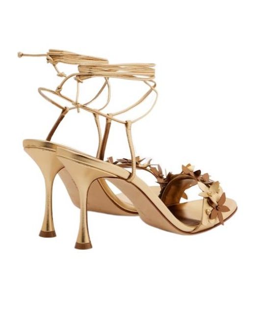 Manolo Blahnik Metallic Floral-Appliqué Leather Sandals
