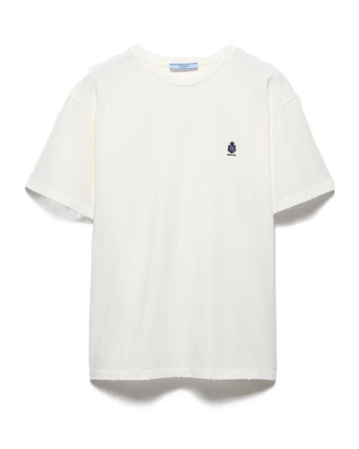 Prada White Girocollo Logo T-Shirt