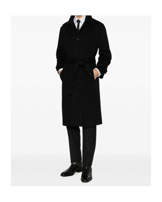 Lardini Black Belted Single-Breasted Coat for men