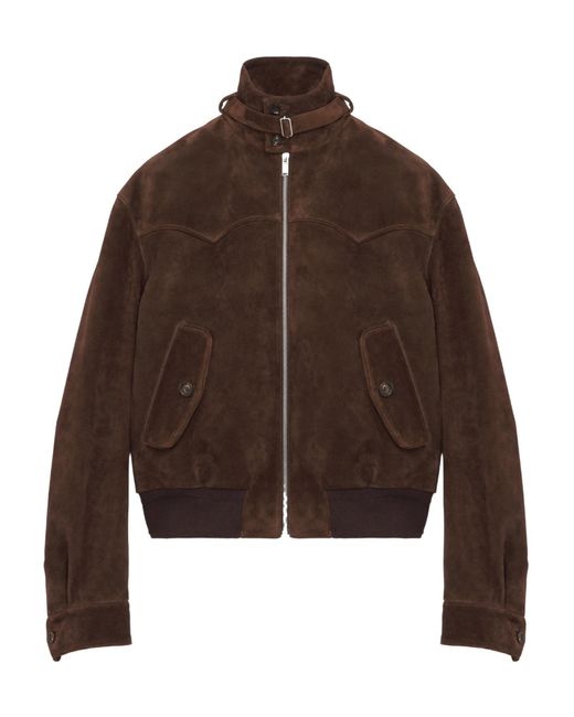 McQueen Brown Jacket With Belted Collar And Chain With T-Back Detail for men