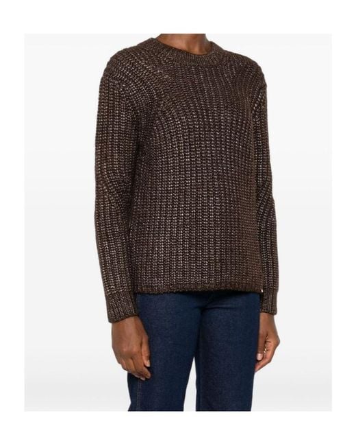 Herno Brown Metallic Ribbed Knit Sweater