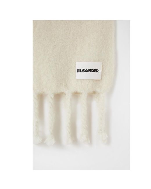 Jil Sander White Logo-Patch Chunky-Knit Scarf for men