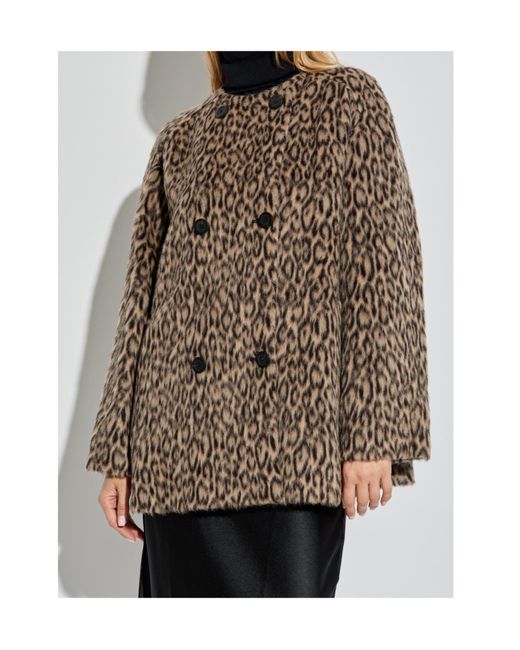 Emporio Armani Brown Leopard-Printed Double-Breasted Coat