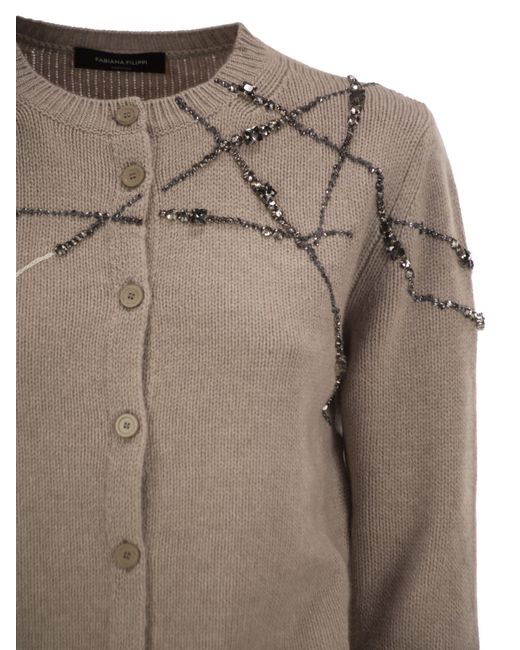 Fabiana Filippi Brown Crystal Embellished Cardigan