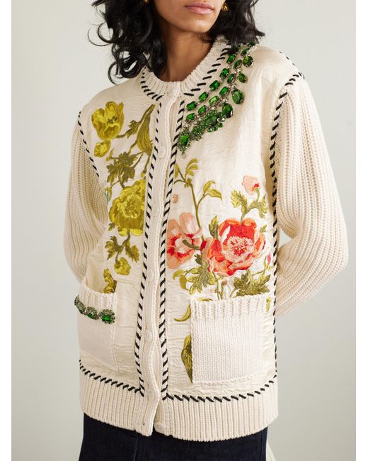 Erdem Natural Embroidered Ribbed Cardigan