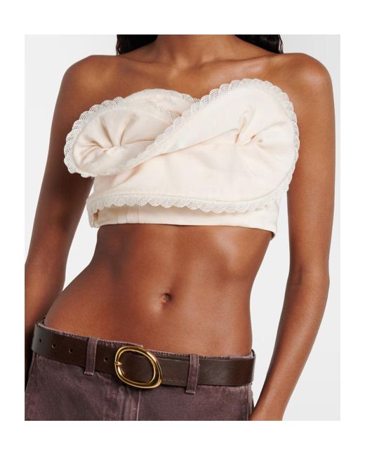 Magda Butrym Natural Ruffled Cotton And Silk Bandeau Top