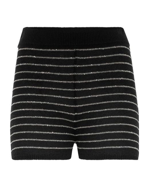 Brunello Cucinelli Black Knitted Striped Mini Shorts