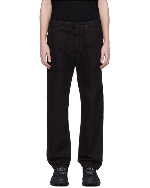 Stone Island Black Logo Patch Straight-Leg Pants for men