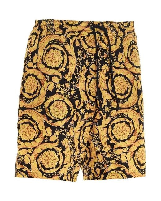 Versace Yellow Barocco Printed Swim Shorts for men