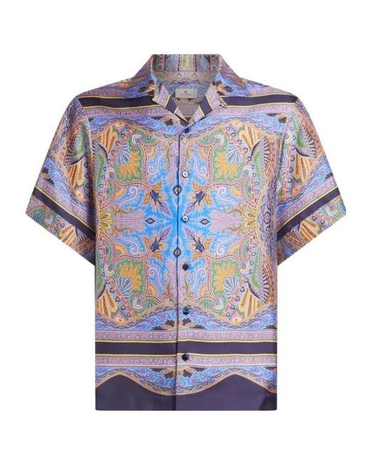 Etro Blue Graphic-Print Shirt for men