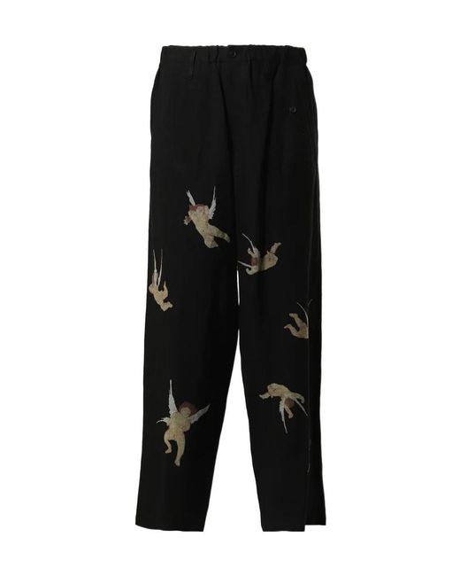 Yohji Yamamoto Black Printed Casual Pants for men