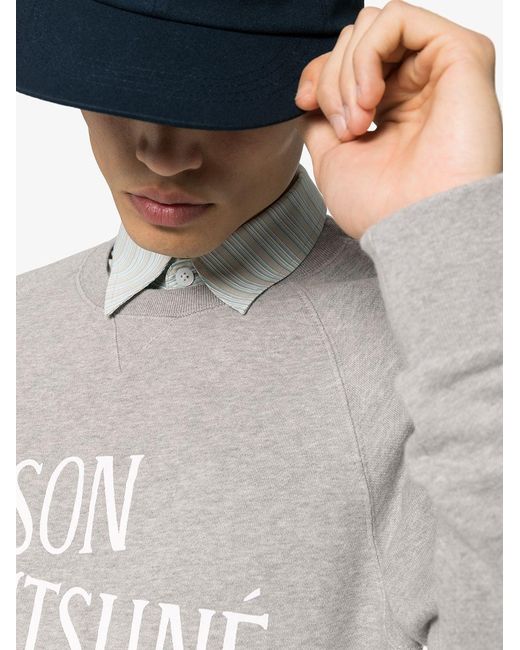 Maison Kitsuné Gray Maison Kitsuné Logo Printed Crewneck Sweatshirt for men