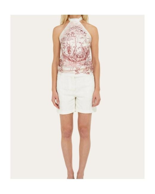 Ferragamo White Voyage Print Foulard Top