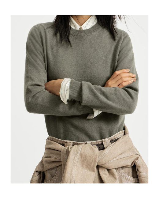 Brunello Cucinelli Green Cashmere Sweater With Monili
