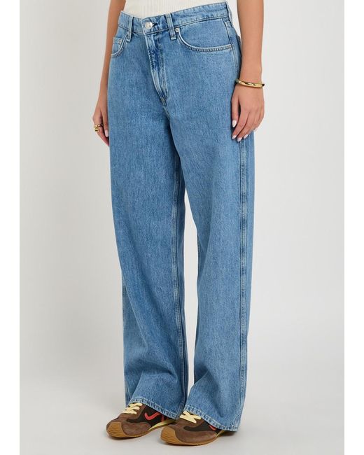 Rag & Bone Blue Mid-Rise Wide-Leg Jeans