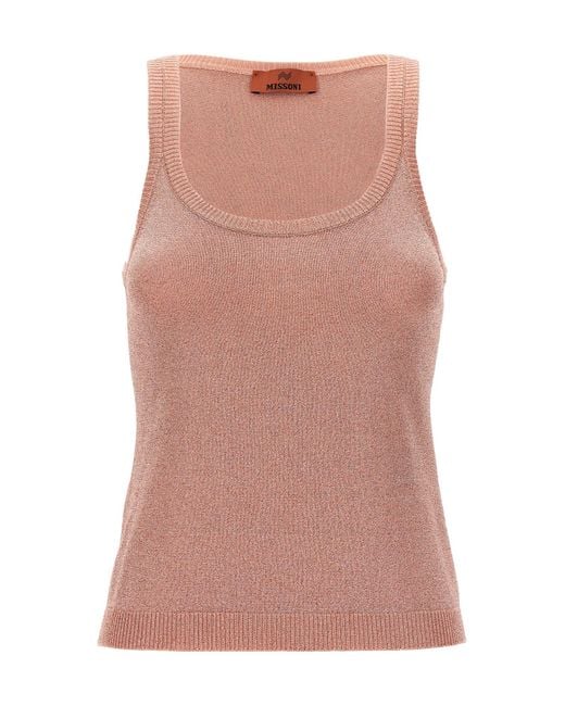 Missoni Pink Sleeveless Knitted Lurex Tank Top