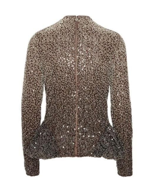 ROTATE BIRGER CHRISTENSEN Brown Embellished Long-Sleeved Top