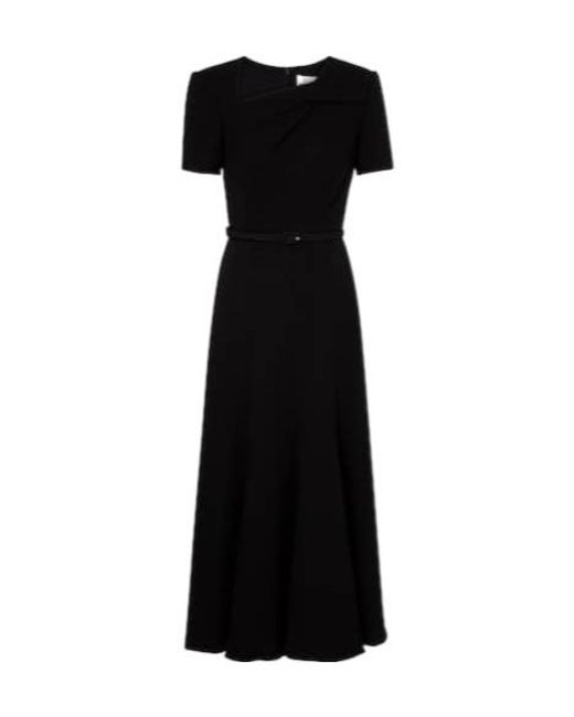 Roland Mouret Black Belted Crêpe Midi Dress