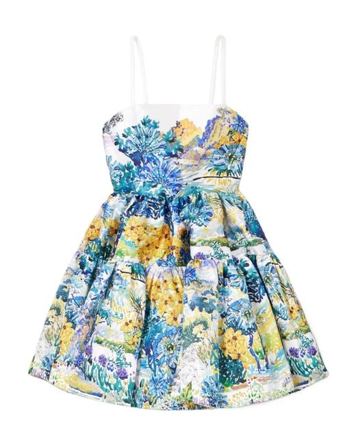 Mary Katrantzou Blue Floral-Print Cotton-Faille Mini Dress