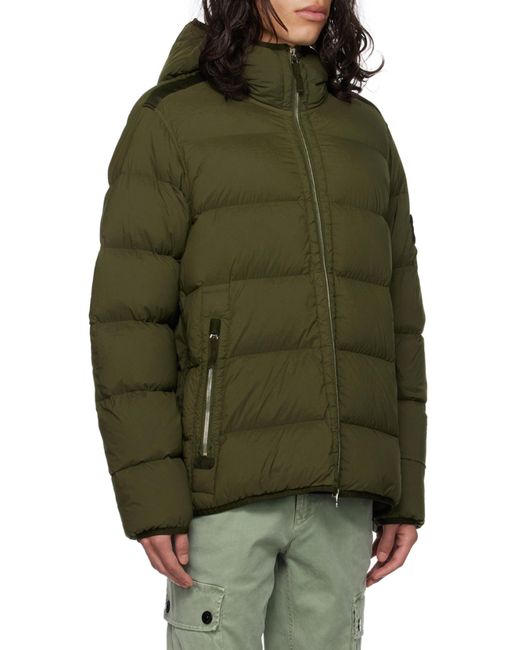 Stone Island Green Compass Patch Zip-Up Puffer Jacket for men