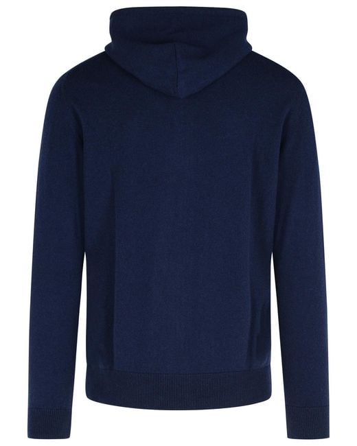 Eleventy Blue Hooded Cashmere Zip Sweater for men