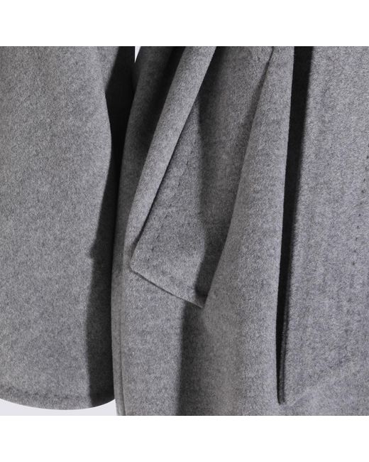 Max Mara Gray Collared Long-Sleeved Coat