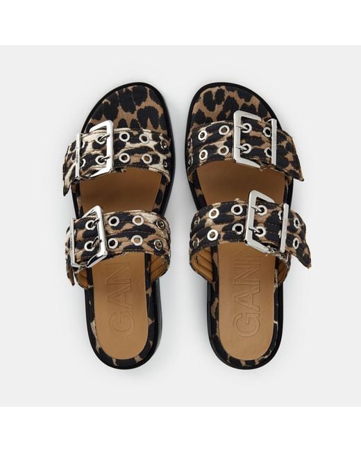 Ganni Black Buckle Slippers
