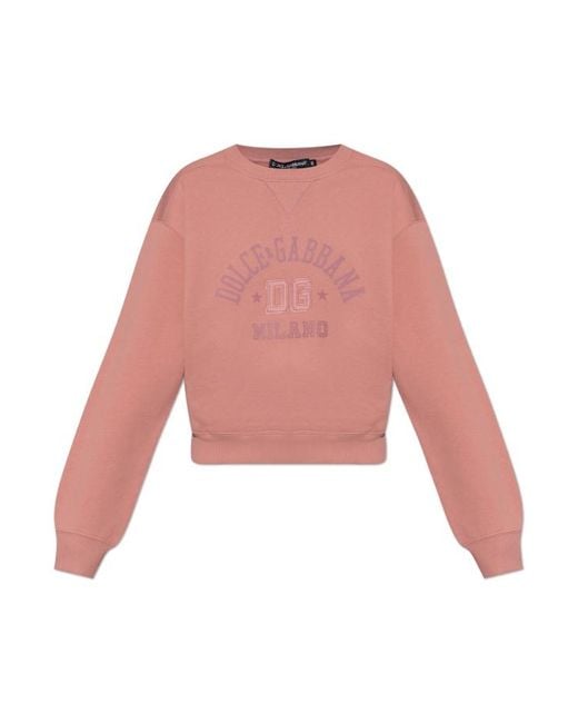 Dolce & Gabbana Pink Logo Embroidered Crewneck Sweatshirt