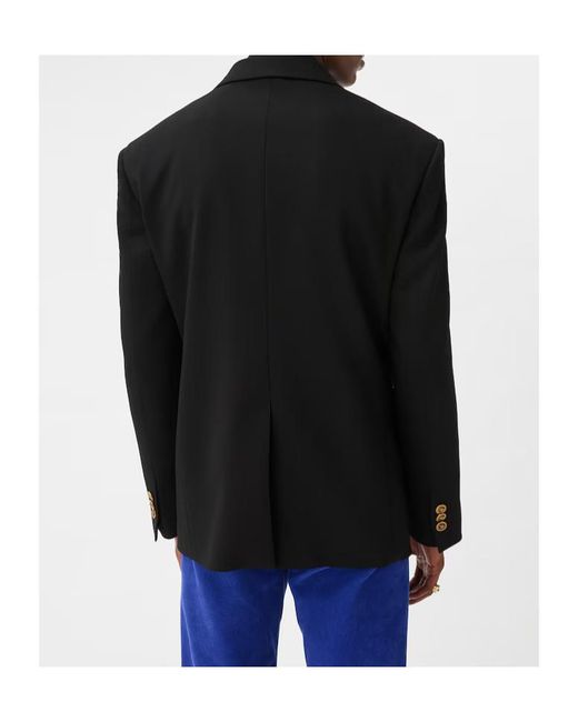 Versace Black Embroidered-Lapel Wool Stretch Blazer for men