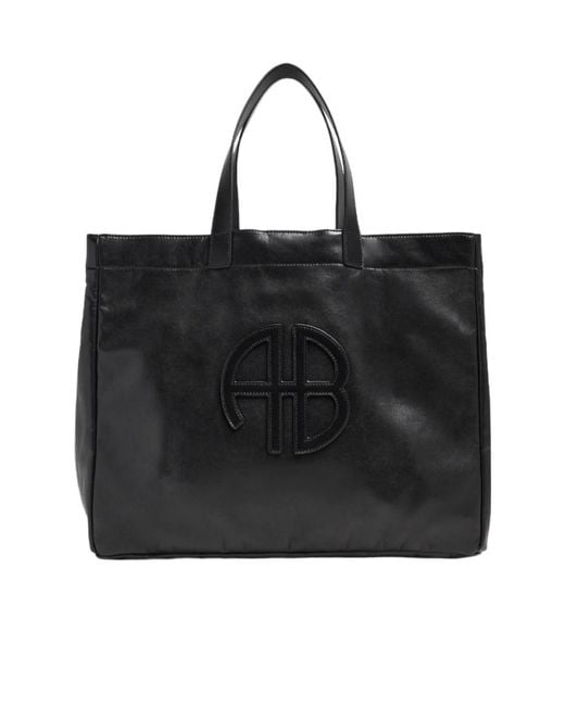 Anine Bing Black Large Rio Logo Patch Tote Bag