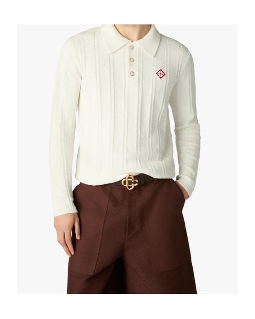 Casablanca White Textured Polo Knitted Sweater for men