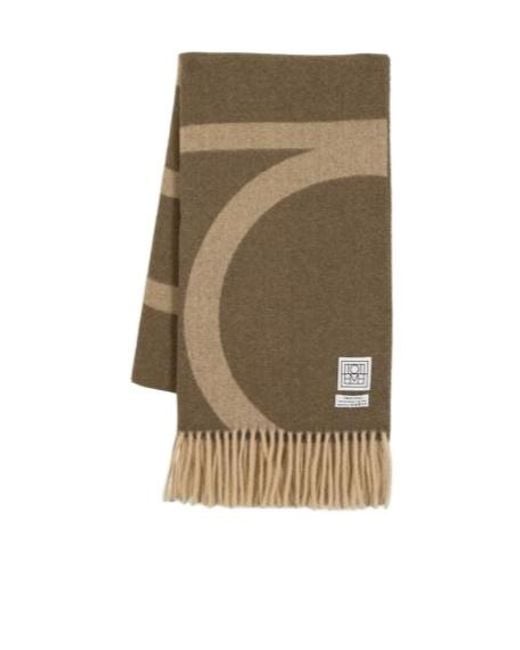 Totême Natural Totême Monogram Jacquard Fringed Scarf