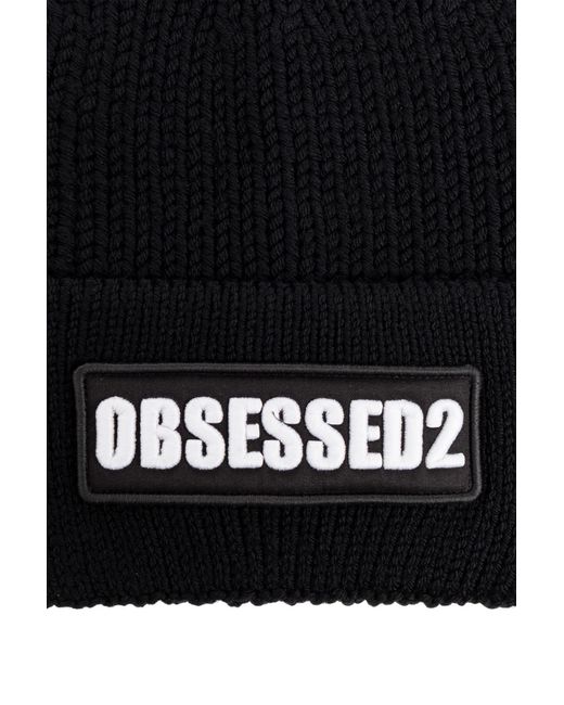 DSquared² Black Logo Patch Knitted Beanie for men