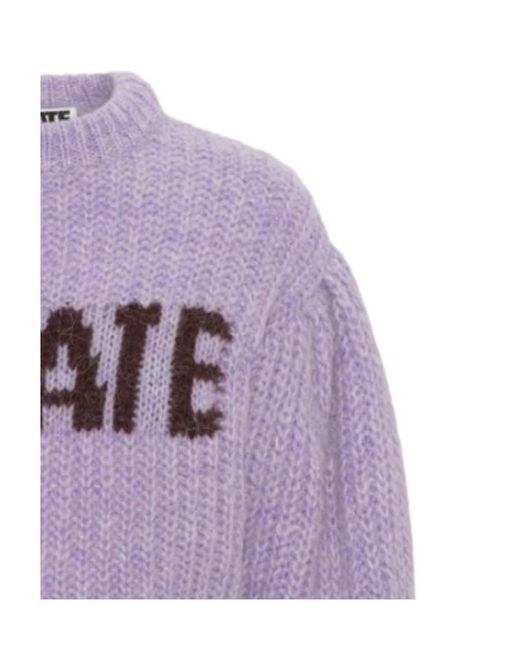 ROTATE BIRGER CHRISTENSEN Purple Adley Logo Intarsia-Knit Cropped Jumper