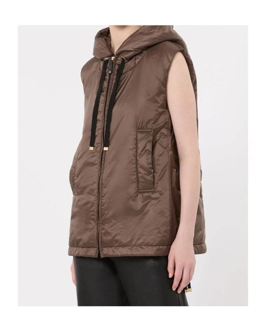 Max Mara Brown The Cube Greengo Sleeveless Hooded Jacket