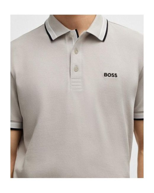 Boss White Striped Collar Polo Shirt for men
