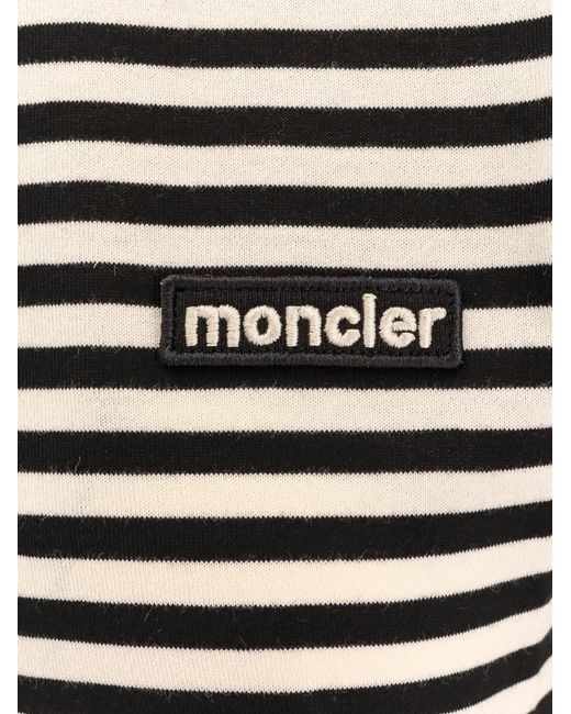 Moncler Black Logo Patch Striped Polo Shirt