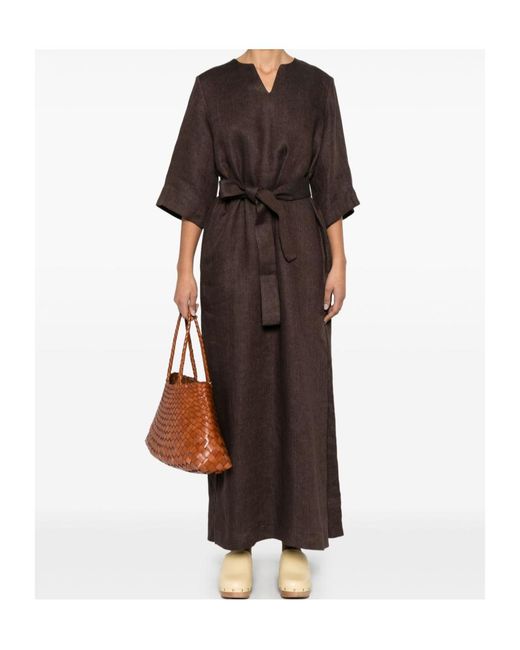 P.A.R.O.S.H. Brown Linen Maxi Dress