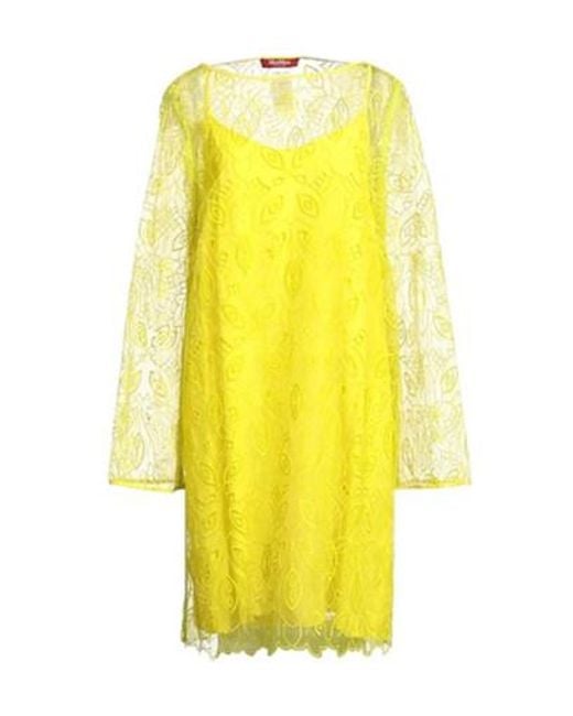Max Mara Yellow Solid Embroidered Dress