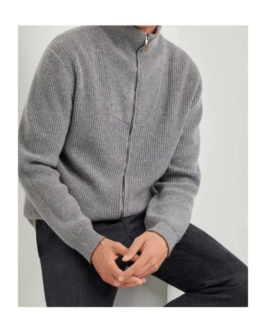 Canali Gray Melange Wool And Cashmere Zippered Cardigan for men