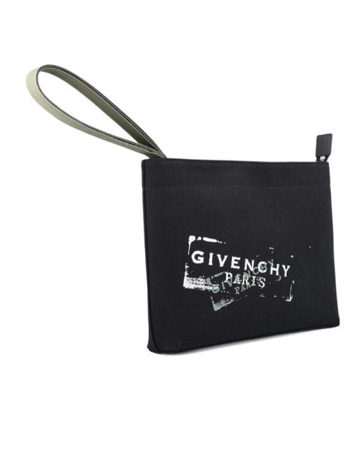 Givenchy Black Paris Logo Printed Zipped Pouch for men