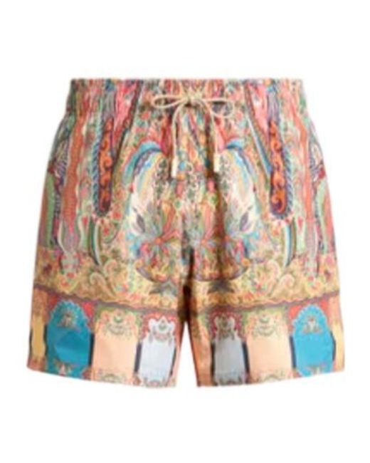 Etro Natural Paisley-Printed Swim Shorts for men