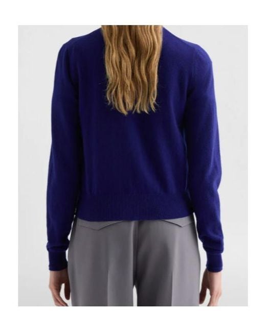 Jil Sander Blue Lightweight Wool Crew-Neck Cardigan