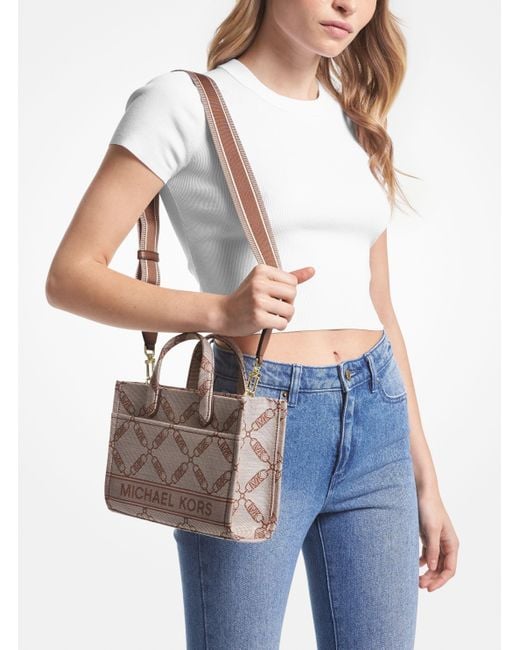 Michael Kors Brown Gigi Small Empire Logo Jacquard Messenger Bag