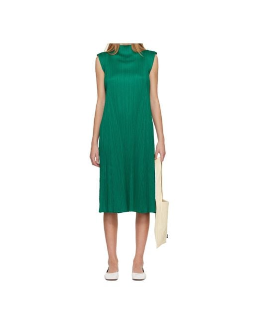 Pleats Please Issey Miyake Green Pleated Midi Dress