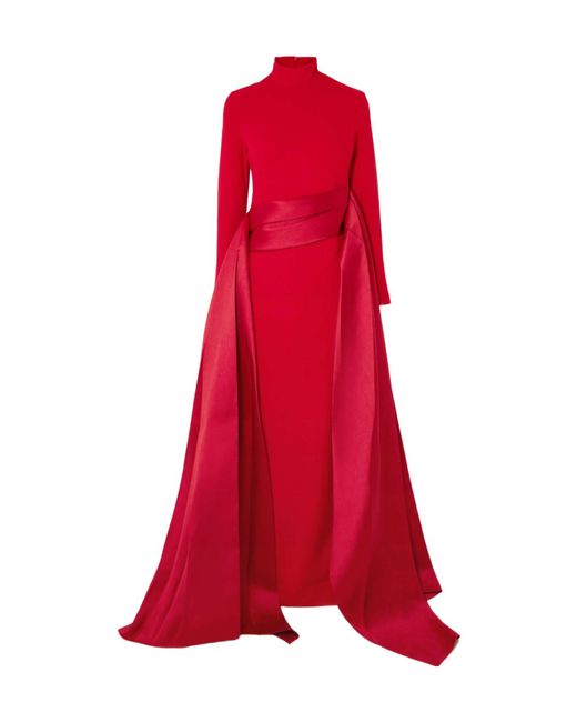 Solace London Red Draped Satin-Twill Gown