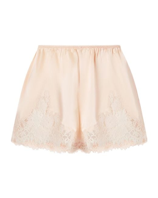 Doen Natural Iona Lace-Trimmed Silk-Satin Shorts