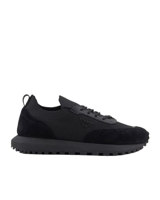 Emporio Armani Black Logo-Detail Knit Sneakers for men