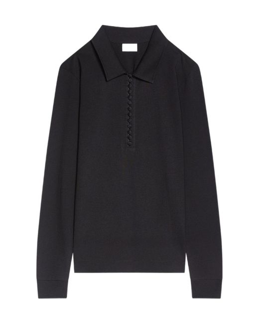 Dries Van Noten Black Button-Fastening Jersey Polo Shirt