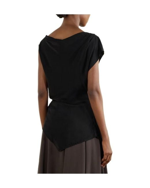 Veronica Beard Black Asymmetric Crinkled Crepe Shirt